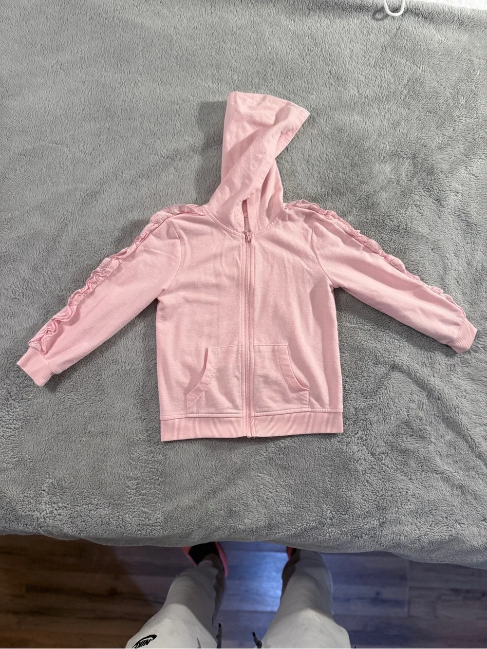 Carter's Light Pink Hooded Zip-Up Sweatshirt with Ruffle Trim